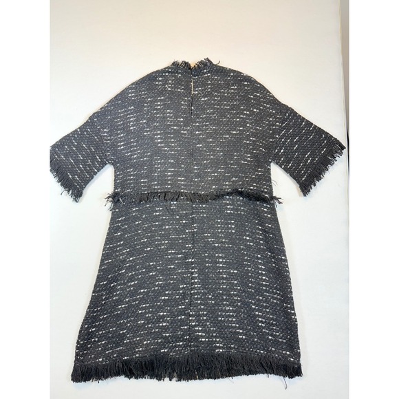 Zara Woman Tweed Fringed Mini Dress Black and White Size L - Picture 2 of 3